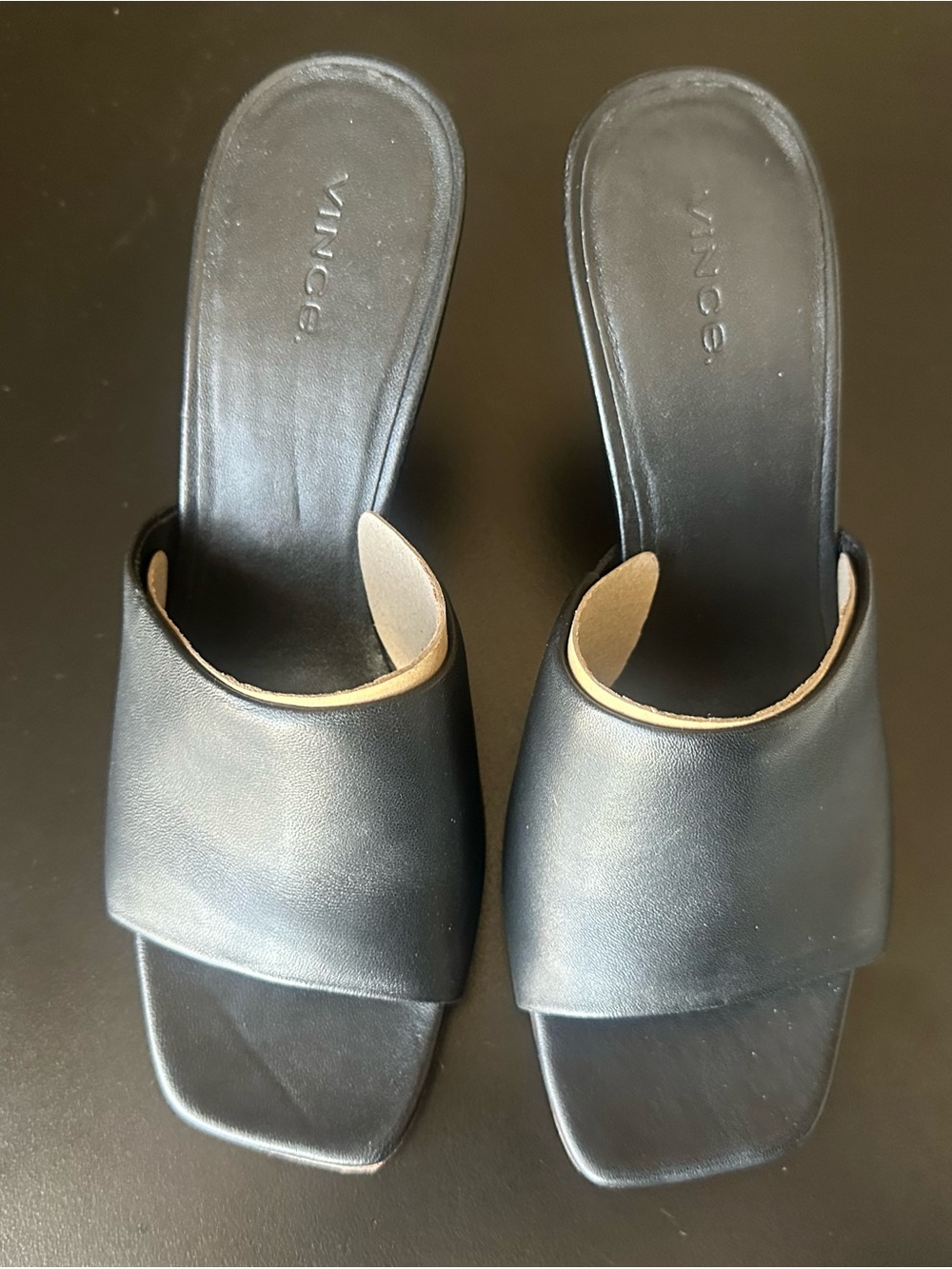 Vince Black Leather wedge mule sandals